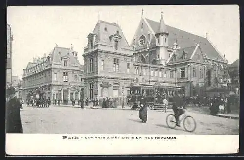 AK Paris, Les Arts & Metiers & La rue Reaumer, Strassenbahn