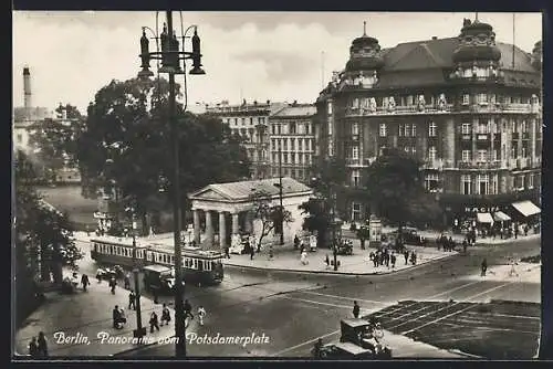 AK Berlin, Panorama vom Potsdamerplatz mit Strassenbahn