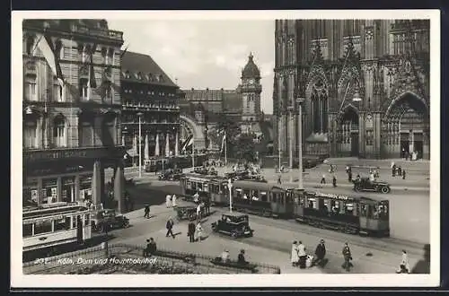 AK Köln, Dom und Hauptbahnhof mit Strassenbahn