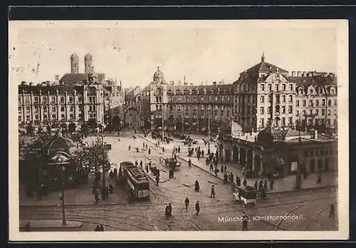 AK München, Karlstorrondell mit Strassenbahn