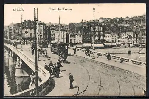 AK Liège, Pont des Arches, Strassenbahn