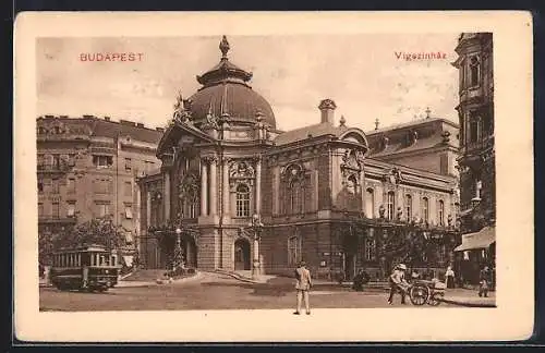 AK Budapest, Vigszinház, Strassenbahn