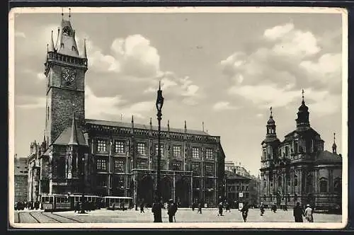 AK Praha, Altstädter Rathaus mit Strassenbahn