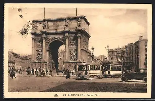 AK Marseille, Porte d`Aix, Strassenbahn