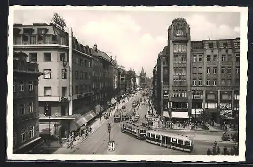 AK Prag, Strasse Graben mit Strassenbahn