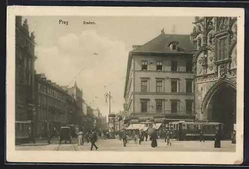 AK Prag, Strasse Graben mit Strassenbahn