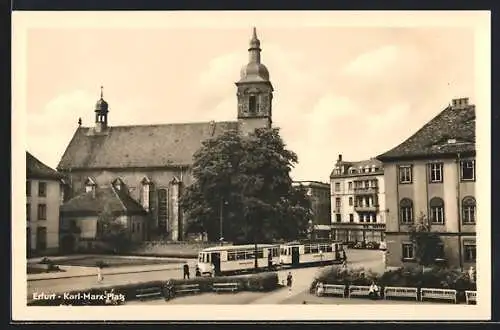 AK Erfurt, Karl-Marx-Platz mit Strassenbahn