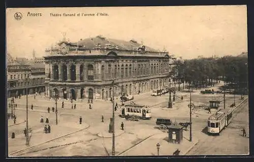 AK Anvers, Thèatre flamand et Avenue du Commerce, Strassenbahn