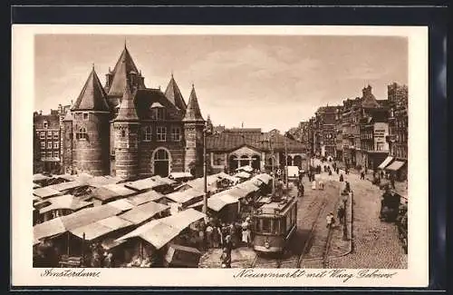 AK Amsterdam, Nieuw-Markt en Waag, Strassenbahn