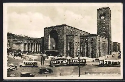 AK Stuttgart, Hauptbahnhof und Strassenbahnen