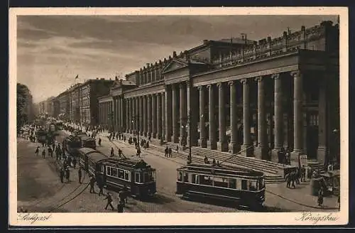 AK Stuttgart, Strassenbahnen vor dem Königsbau