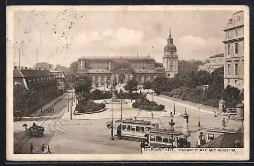 AK Darmstadt, Strassenbahnen am Paradeplatz, Museum
