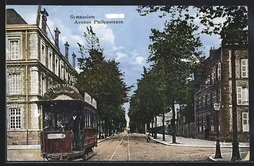 AK Strassenbahn und Gymnasium in der Avenue Philippoteaux