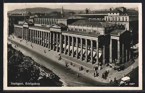 AK Stuttgart, Strassenbahn vor dem Königsbau