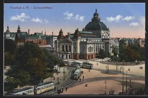 AK Frankfurt a. M., Strassenbahnen am Schauspielhaus