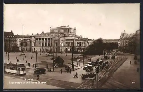 AK Leipzig, Augustusplatz und Neues Theater, Strassenbahn