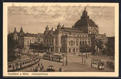 AK Frankfurt a. M., Schauspielhaus, Strassenbahn