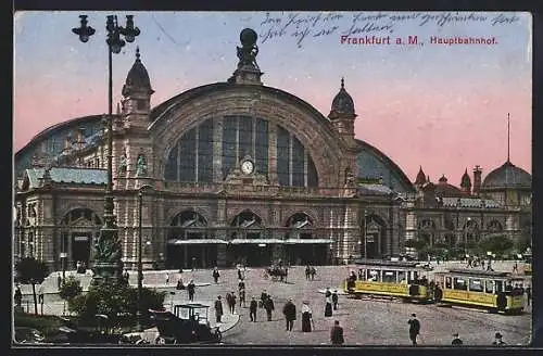 AK Frankfurt / Main, Strassenbahn vor dem Hauptbahnhof