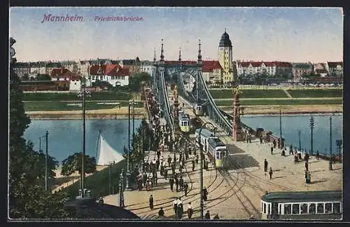 AK Mannheim, Blick auf den Ort, Strassenbahn