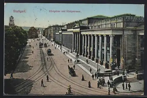 AK Stuttgart, Königsbau und Königsstrasse, Strassenbahn