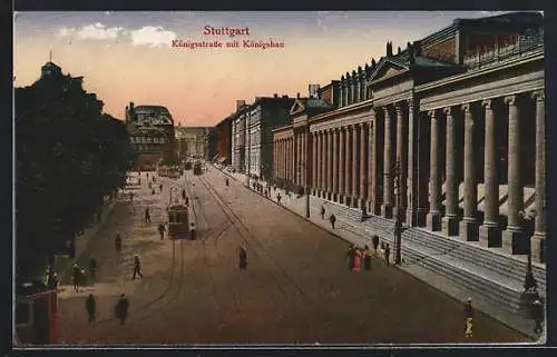 AK Stuttgart, Königsstrasse mit Königsbau, Strassenbahn