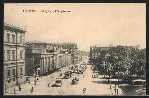 AK Stuttgart, Königsbau und Königsstrasse, Strassenbahn