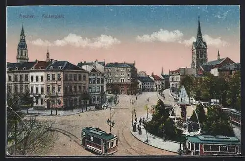 AK Aachen, Partie am Kaiserplatz, Strassenbahn