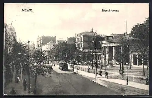 AK Aachen, Strassenbahn am Elisenbrunnen