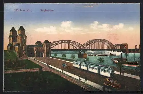 AK Cöln a. Rh., Südbrücke, Strassenbahn