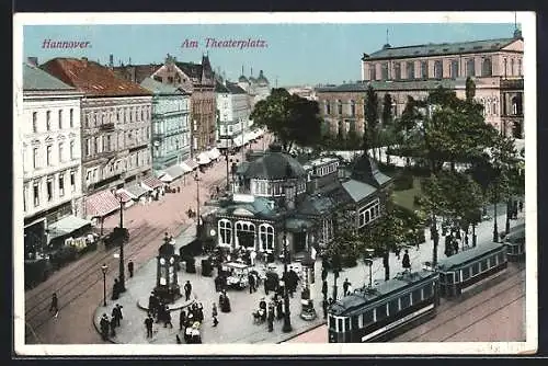 AK Hannover, am Theaterplatz mit Strassenbahn