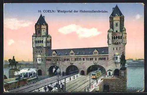 AK Köln, Westportal der Hohenzollernbrücke, Strassenbahn