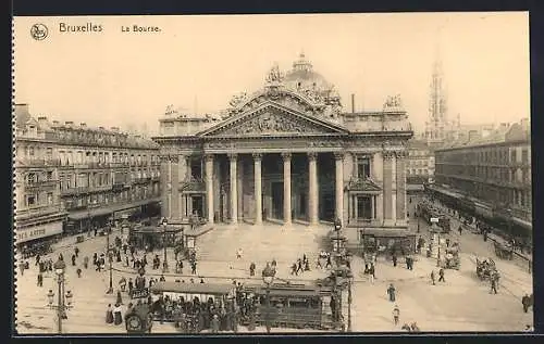 AK Bruxelles, La Bourse, Platzpartie mit Strassenbahn