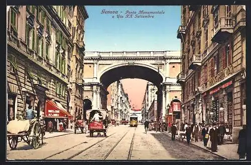 AK Genova, Ponte Monumentale e Via XX Settembre, Strassenbahn