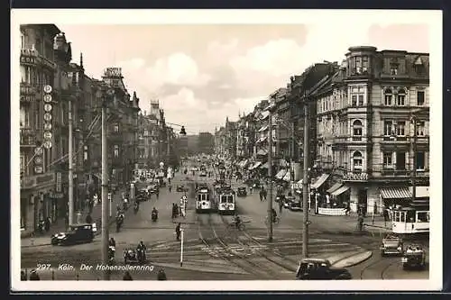 AK Köln, Strasse Hohenzollernring mit Geschäften und Strassenbahn