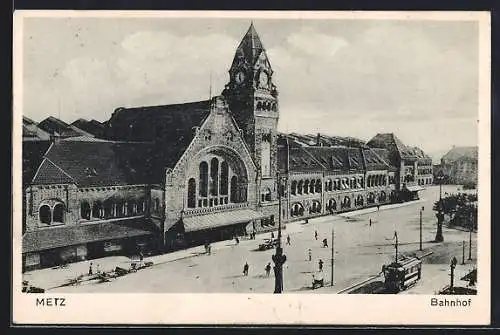 AK Metz, Bahnhof mit Strassenbahn