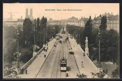 AK München, Blick vom Maximilianeum, Strassenbahnen