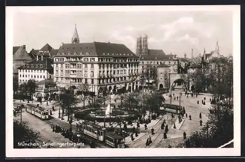 AK München, Sendlingertorplatz aus der Vogelschau, Strassenbahn