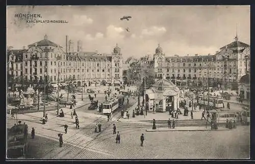 AK München, Karlsplatz-Rondell mit Strassenbahn