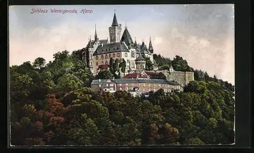 AK Wernigerode /Harz, Blick aufs Schloss im Wald