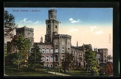 AK Hluboká, Blick aufs Schloss von den Gärten aus