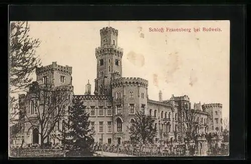 AK Frauenberg bei Budweis, Blick aufs Schloss und die Parkanlage