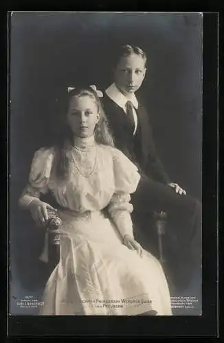 AK Prinz Joachim und Prinzessin Victoria Luise von Preussen im Jugendalter