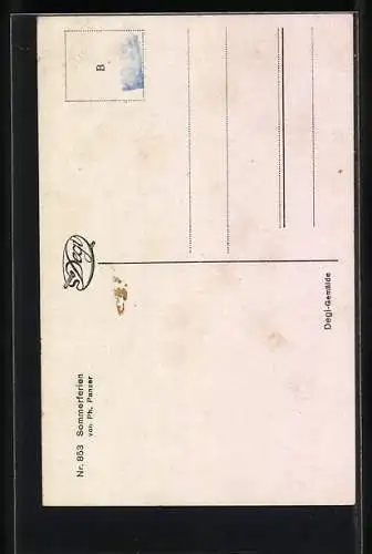 Künstler-AK sign. P. Panzer: Mädchen mit Buch auf einer Bank