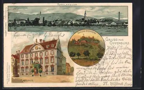 Künstler-AK Carl Münch: Offenburg, Schloss Ortenberg, Rathaus, Totalansicht