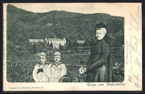 AK Badenweiler, Schloss, Kaiserin Auguste Victoria im Vordergrund