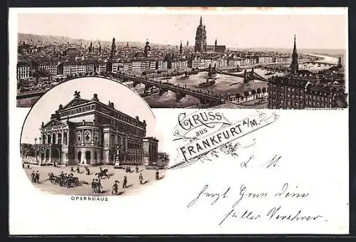 Lithographie Frankfurt a. M., Opernhaus, Panorama