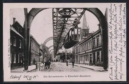 AK Elberfeld-Sonnborn, Strassenpartie mit Schwebebahn