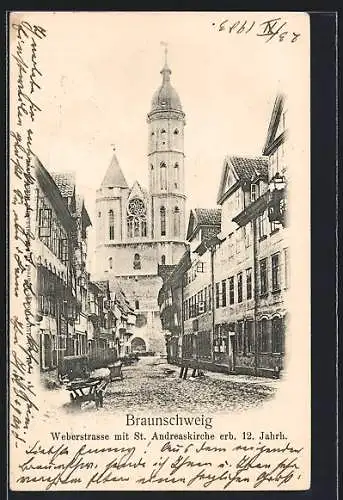 AK Braunschweig, Weberstrasse mit St. Andreaskirche