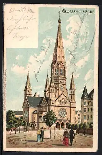 Lithographie Berlin-Charlottenburg, Vor der Kaiser Wilhelm-Gedächtniskirche