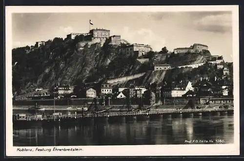 AK Koblenz, Festung Ehrenbreitstein und Schiffsbrücke